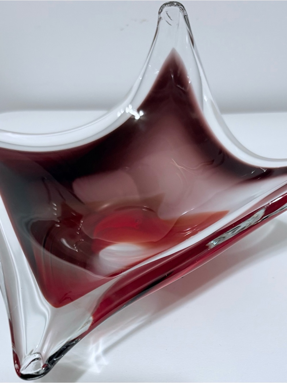 Vintage Alessandro Coppola Italy 1977 Murano Maroon Red White Glass Dish